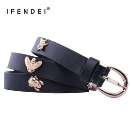 IFENDEI Women's Bees Belt Insects Designer Jeans' Strap 2018 Belts For Women's Dress Stylish PU Leather Waistband cinturon mujer