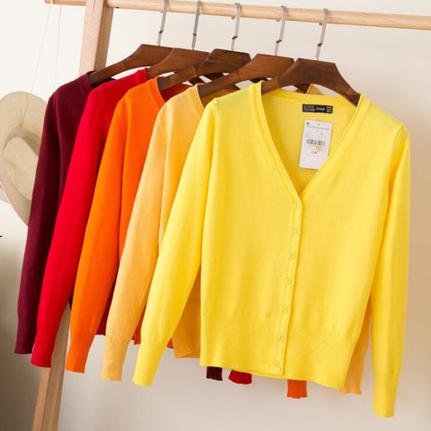 Queechalle 28 Colors knitted cardigans spring autumn cardigan women casual long sleeve tops V neck solid women sweater coat