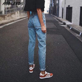 Vintage ladies boyfriend jeans for women mom high waisted jeans blue casual pencil trousers korean streetwear denim pants