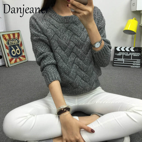 Danjeaner 2018 Vintage Women Sweater New Fashion O-neck Pullover Winter Knit Basic Tops Loose Female Knitwear Outerwear Coats