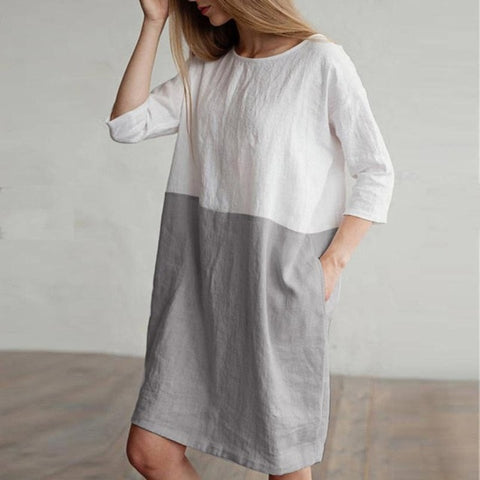 KANCOOLD dress Women Casual Patchwork 1/2 Sleeved Cotton Linen Dress Oversize Loose Pockets Tunic dress women 2018jul31