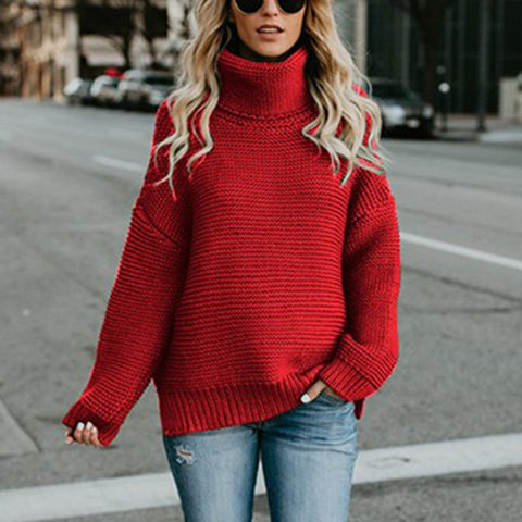 Danjeaner Women Retro Turtleneck Knitted Long Pullovers Autumn Winter Casual Loose Solid Sweaters Thick Knitting Jumper Pull