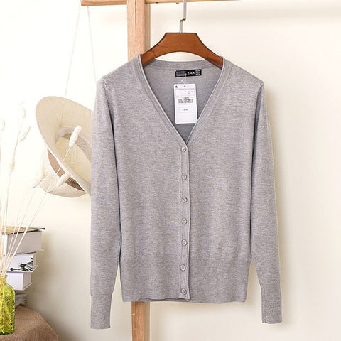 ARDLTME Knitting Cardigan Women Coat Solid 27 Color Spring and Autumn Fashion V-Neck Long Sleeve Croche Knit Sweater Coat Tops