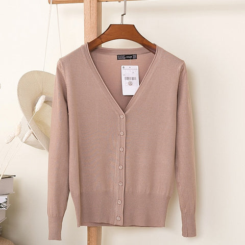 ARDLTME Knitting Cardigan Women Coat Solid 27 Color Spring and Autumn Fashion V-Neck Long Sleeve Croche Knit Sweater Coat Tops