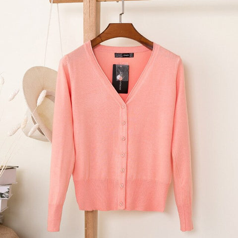 ARDLTME Knitting Cardigan Women Coat Solid 27 Color Spring and Autumn Fashion V-Neck Long Sleeve Croche Knit Sweater Coat Tops