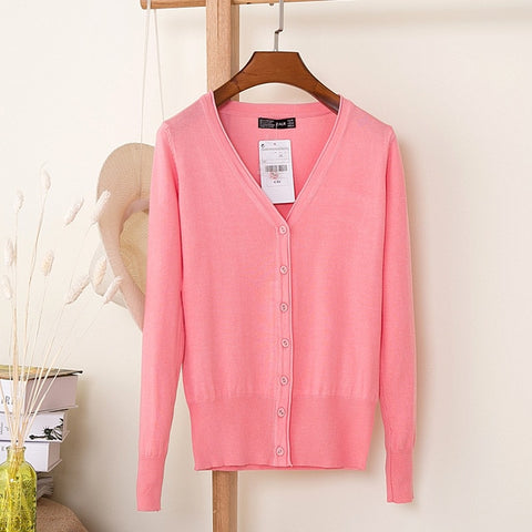 ARDLTME Knitting Cardigan Women Coat Solid 27 Color Spring and Autumn Fashion V-Neck Long Sleeve Croche Knit Sweater Coat Tops