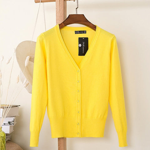 ARDLTME Knitting Cardigan Women Coat Solid 27 Color Spring and Autumn Fashion V-Neck Long Sleeve Croche Knit Sweater Coat Tops