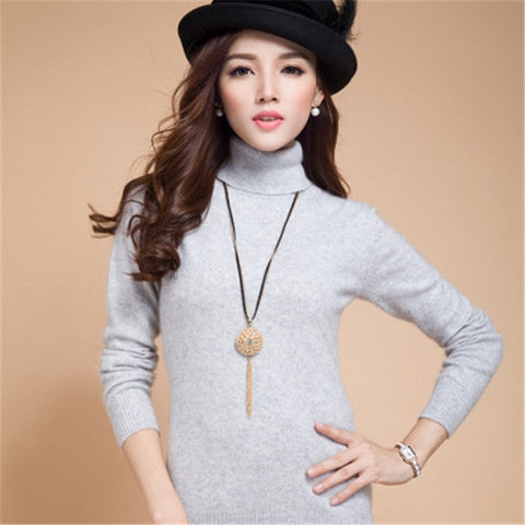 Autumn winter cashmere Knitted sweater female pullover Plus size turtleneck sweater women basic Bottoming sweater warm tops H533