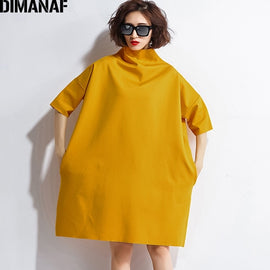 DIMANAF Autumn Dresses Women Turtleneck Cotton Knitting Femme Clothes Elegant Solid Vestidos Plus Size Fashion Ladies Dress 2019