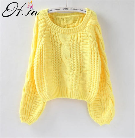 H.SA Roupas femininas Women Pull Sweaters 2018 New Yellow Sweater Jumpers Candy Color Harajuku Chic Short Sweater Twisted Pull