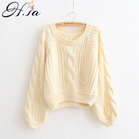 H.SA Roupas femininas Women Pull Sweaters 2018 New Yellow Sweater Jumpers Candy Color Harajuku Chic Short Sweater Twisted Pull