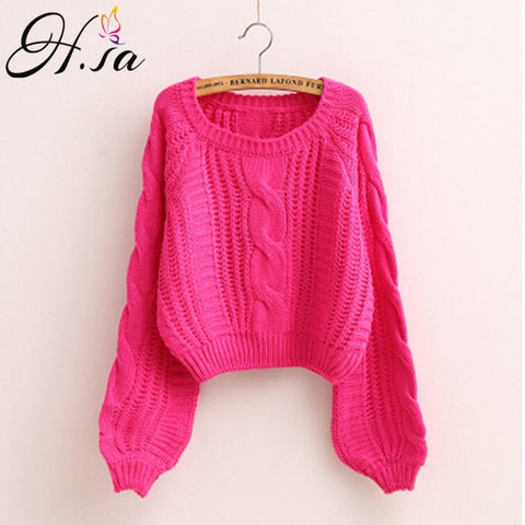 H.SA Roupas femininas Women Pull Sweaters 2018 New Yellow Sweater Jumpers Candy Color Harajuku Chic Short Sweater Twisted Pull