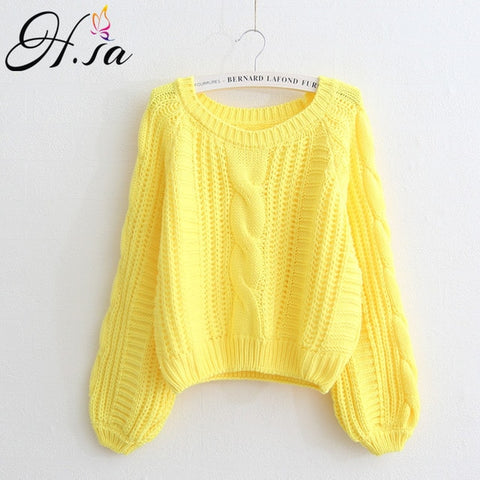 H.SA Roupas femininas Women Pull Sweaters 2018 New Yellow Sweater Jumpers Candy Color Harajuku Chic Short Sweater Twisted Pull