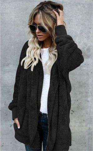 S-5XL Faux Fur Teddy Bear Coat Jacket Women Fashion Open Stitch Winter Hooded Coat Female Long Sleeve Fuzzy Jacket 2018 Hot New