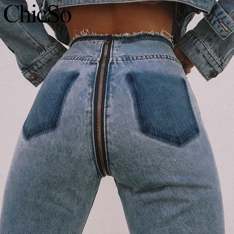 MissyChilli Sexy long back zipper jeans Women ripped high waist jeans denim pants Autumn winter casual streetwear jeans female