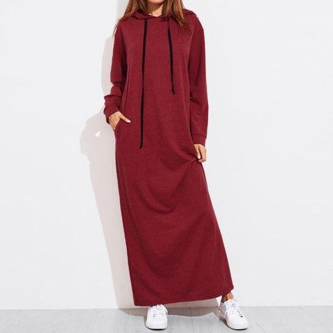 Celmia Plus Size Women Maxi Dress Autumn Hooded Dress Sweatshirt Female Long Sleeve Hoodies Winter Pullover Vestido Robe Femme