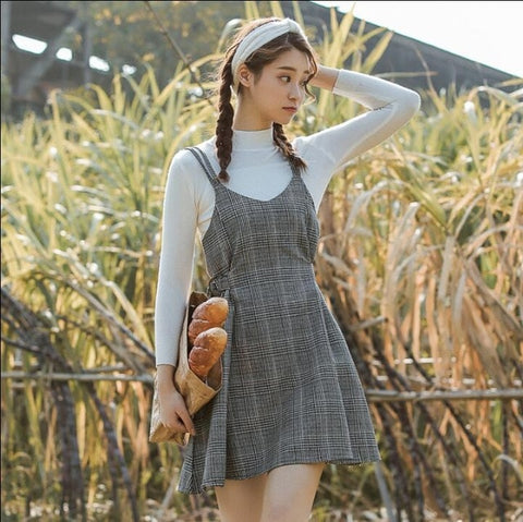 Women's Loose Dresses Japanese Harajuku Ulzzang Punk Casual Plaid Strap Dress Female Korean Kawaii Cute Clothing For Women