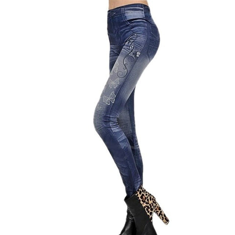 Sexy Stretchy Slim Leggings Women Denim Jeggins Skinny Embroidery Butterfly/Stars Denim Pants