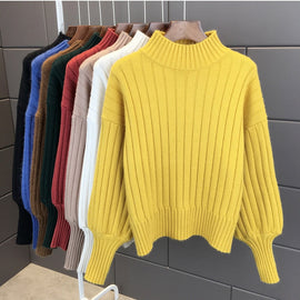 Lantern Sleeve Turtleneck Sweater Women Pullover Knitted Womens Sweaters Jumpers Ladies Sweater Female Winter Tops Truien Dames