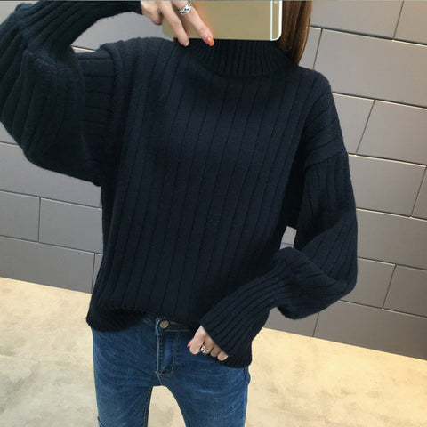 Lantern Sleeve Turtleneck Sweater Women Pullover Knitted Womens Sweaters Jumpers Ladies Sweater Female Winter Tops Truien Dames