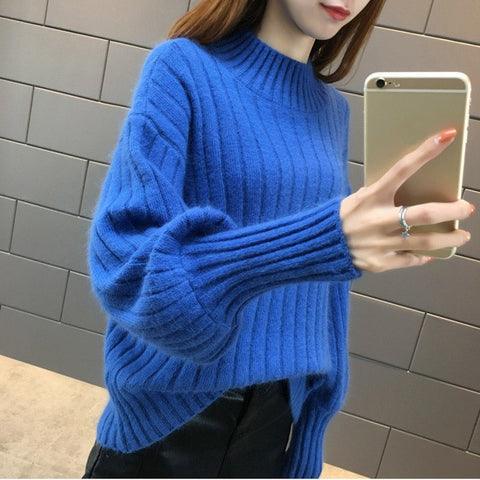 Lantern Sleeve Turtleneck Sweater Women Pullover Knitted Womens Sweaters Jumpers Ladies Sweater Female Winter Tops Truien Dames