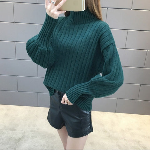 Lantern Sleeve Turtleneck Sweater Women Pullover Knitted Womens Sweaters Jumpers Ladies Sweater Female Winter Tops Truien Dames