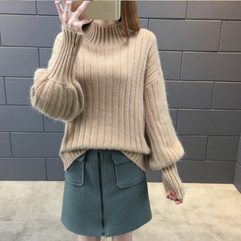 Lantern Sleeve Turtleneck Sweater Women Pullover Knitted Womens Sweaters Jumpers Ladies Sweater Female Winter Tops Truien Dames