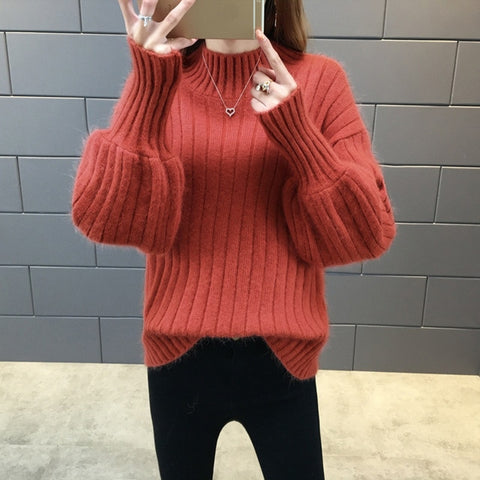 Lantern Sleeve Turtleneck Sweater Women Pullover Knitted Womens Sweaters Jumpers Ladies Sweater Female Winter Tops Truien Dames