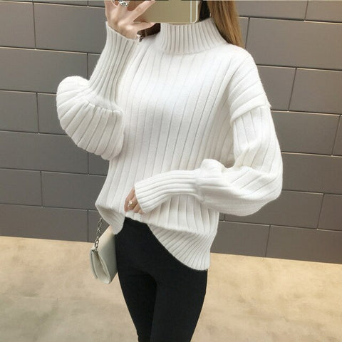 Lantern Sleeve Turtleneck Sweater Women Pullover Knitted Womens Sweaters Jumpers Ladies Sweater Female Winter Tops Truien Dames