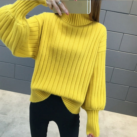 Lantern Sleeve Turtleneck Sweater Women Pullover Knitted Womens Sweaters Jumpers Ladies Sweater Female Winter Tops Truien Dames