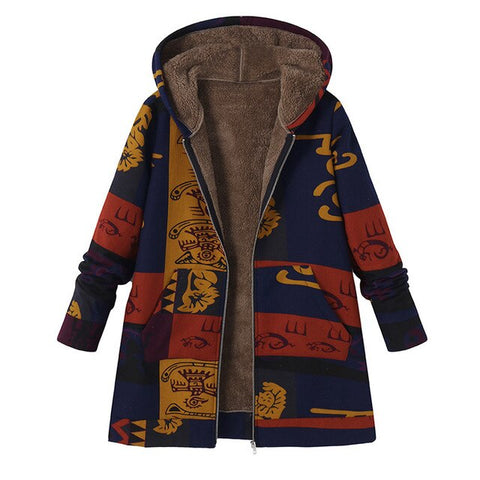 ZANZEA 2019 Casual Fashion Winter Hooded Long Sleeve Fluffy Warm Coat Women Plus Size L 5XL Retro Ethnic Printed Fur Outerwear