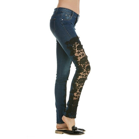 Zogaa Casual 2019 Hot Sale Lace Floral Side Spliced Stretch Denim Trousers Hollow Out Slim Pencil Pants Women Jeans