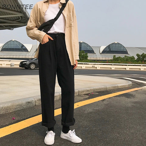 Jeans Women Loose High Waist Leisure Full-length Wide Leg Jean All-match Korean Style Simple Womens Trendy Harajuku Daily Chic