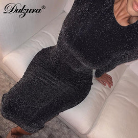 Dulzura glitter sparkle bling long sleeve dress sexy party 2019 autumn winter elegant bodycon christmas sequins club office