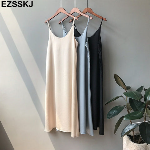 Spring summer 2019 Woman Tank Dress Casual Satin Sexy Camisole Elastic Female Home Beach Dresses v-neck camis sexy dress