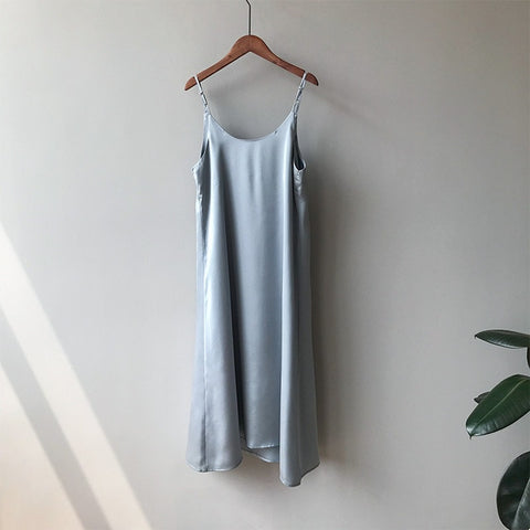 Spring summer 2019 Woman Tank Dress Casual Satin Sexy Camisole Elastic Female Home Beach Dresses v-neck camis sexy dress