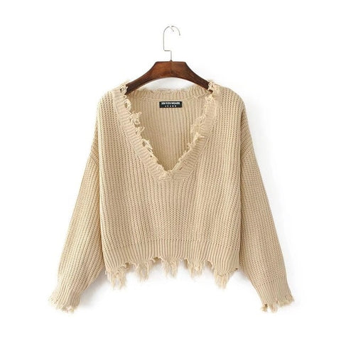 New Fashion 2019 Pullover Ripped Hole Sweaters Loose Jumper Casual White Sweater Women Knitting Sweaters Pull Long Sleev