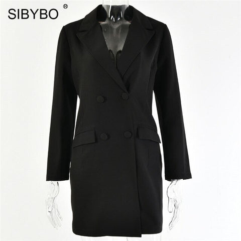 Sibybo Notched Buttons Mini Blazer Dress Women Fashion Long Sleeve Casual Autumn Dress Solid Streetwear Party Dress Vestidos