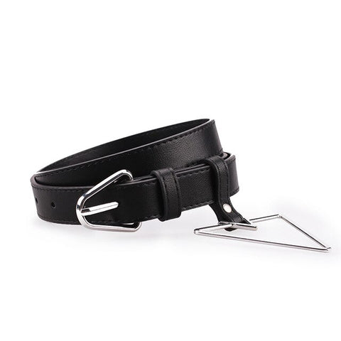 Earnda New Design Jeans' Belts Silver Triangle Pin Buckle Women's Fashion Strap PU Leather For Students Solid Black Waistband